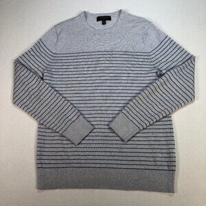 Banana Republic Sweater Men's M Gray 100% Merino‎ Wool Stripe Crew Neck 702763